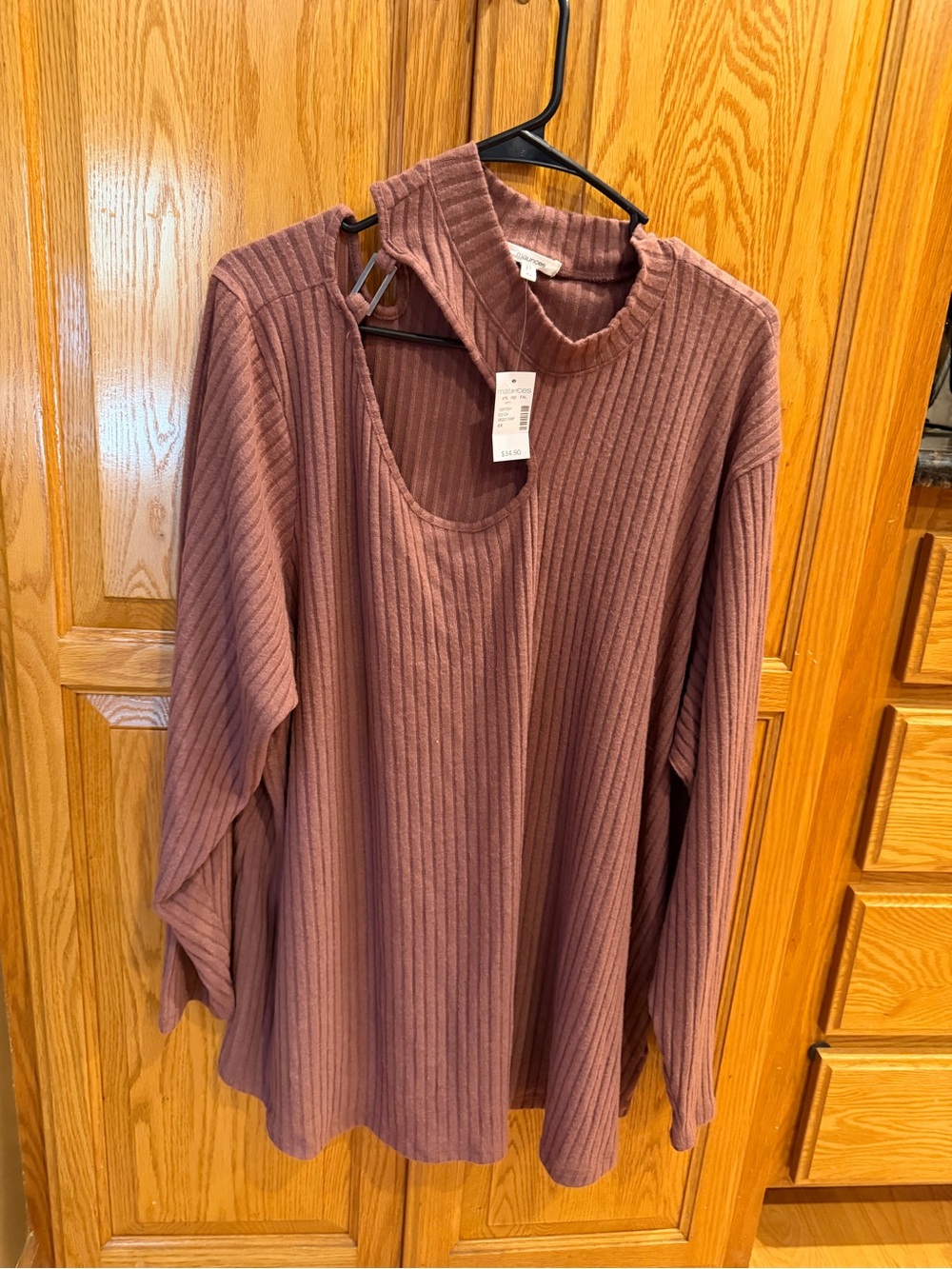 NWT Maurices Ribbed Asymmetrical Mock Neck Long Sleeve Top in Dusty Rose